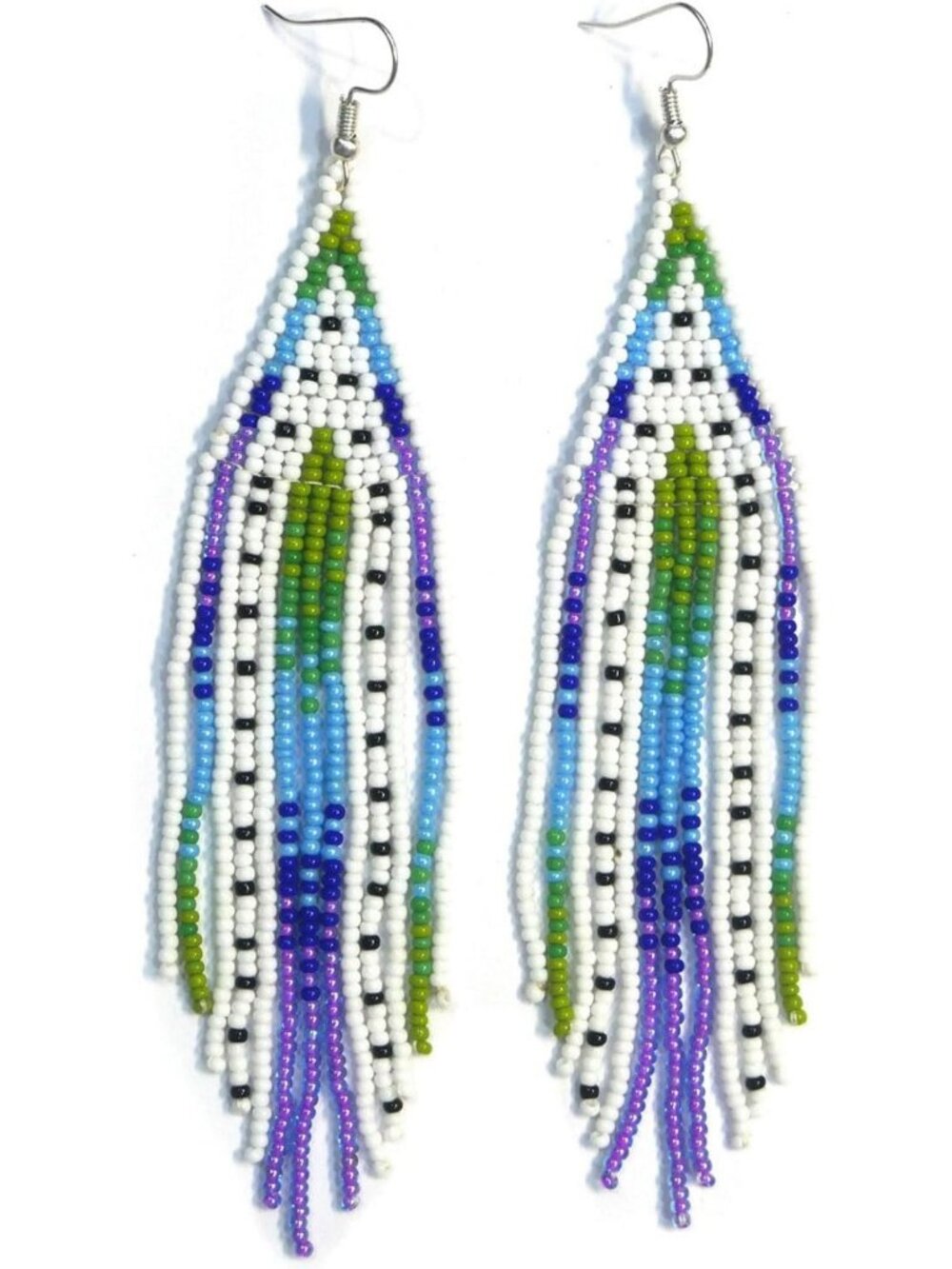 Handmade Tribal Long Fringe Beaded Earrings with Colorful Glass Seed Beads
